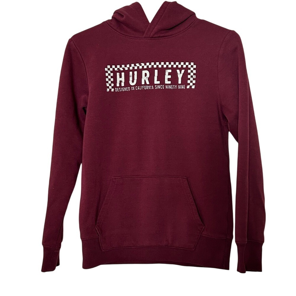 ⭐ Big Boys Hurley Burgundy Long Sleeve Cozy Hoodie Front Pocket Size L
